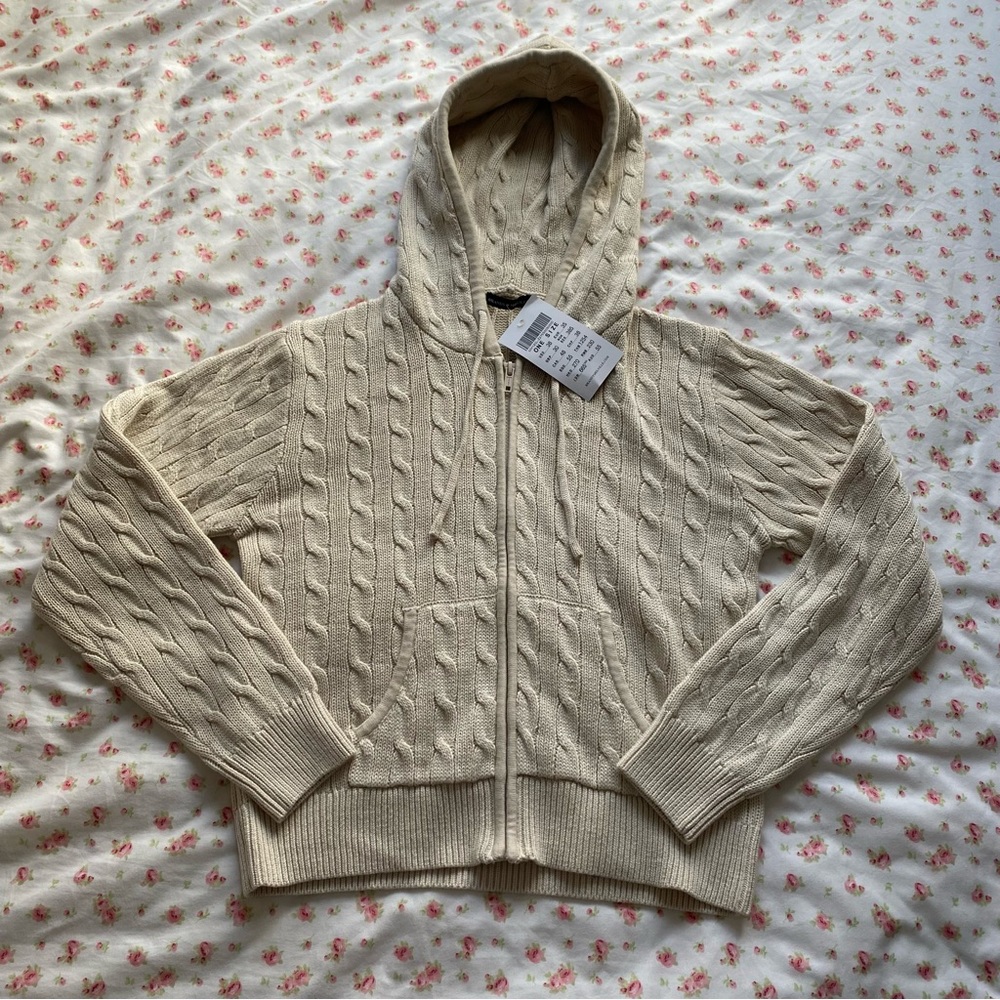NWT Brandy Melville Ayla Cable Knit Ivory Zip Up Hoodie